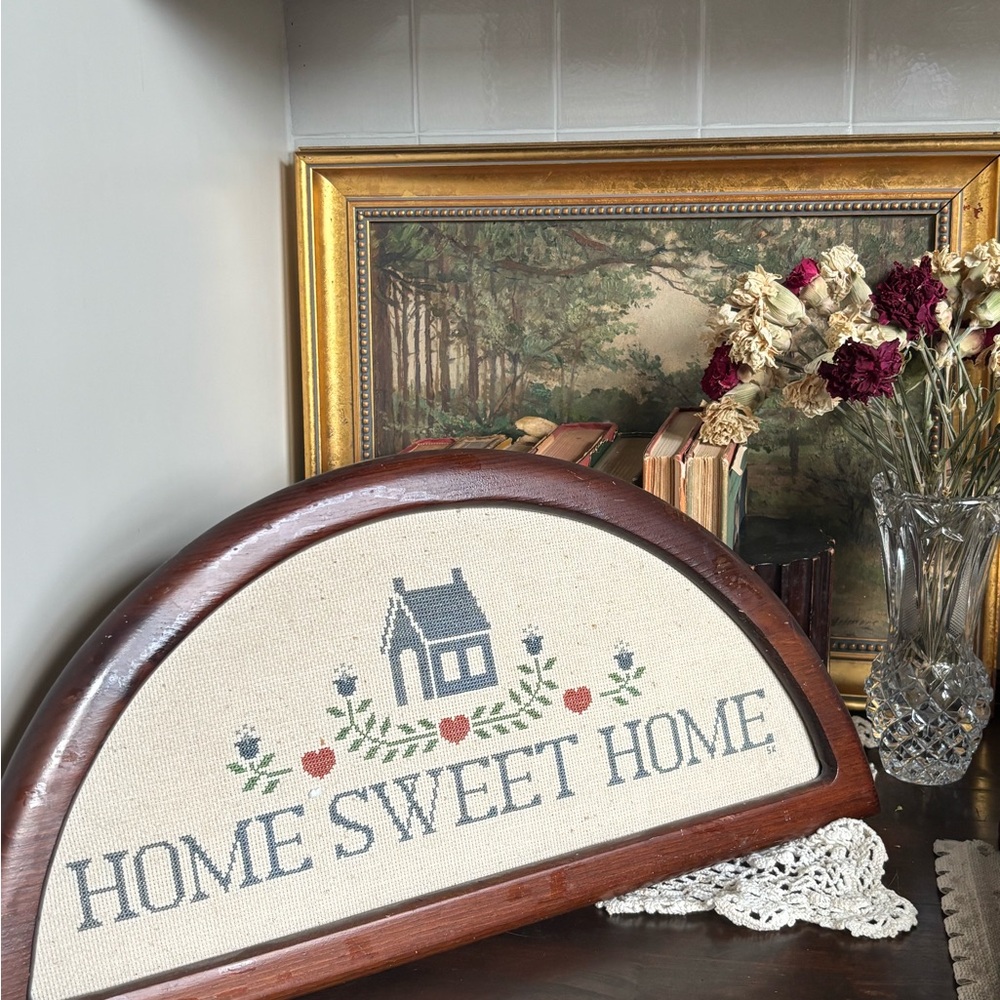 Vintage Cross-Stitch “Home Sweet Home”  Arched Wooden Framed Kitchen/Entry Piece - Picture 4 of 14